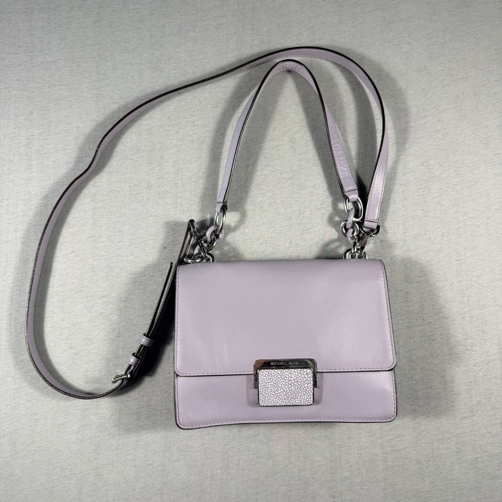 Michael Kors Sloan Editor Lavender Leather Crossbody Bag Silver Hardware Lilac‎